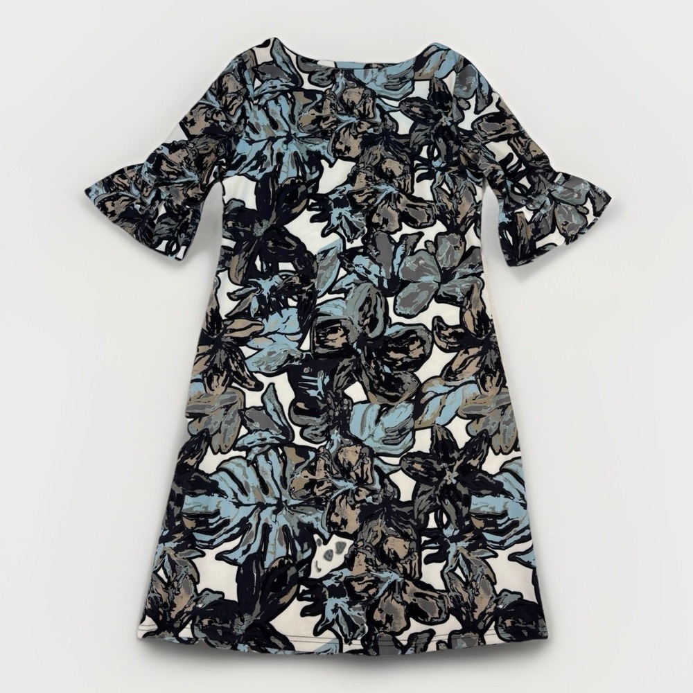 Anthropology Aryeh Shift Dress Womens Small Blue Abstract Bell Sleeve Boho Mod‎